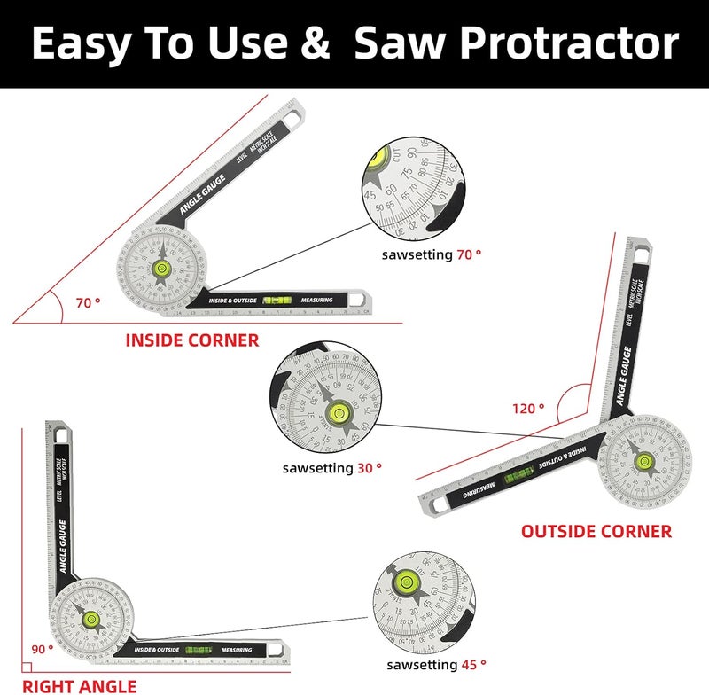NORTOOLS Miter Saw Protractor, Measuring Tools Precision Laser Inside & Outside Miter Angle Finder with Laser Dial For Carpenters, Plumbers, Building Trades, DIY - Image 2